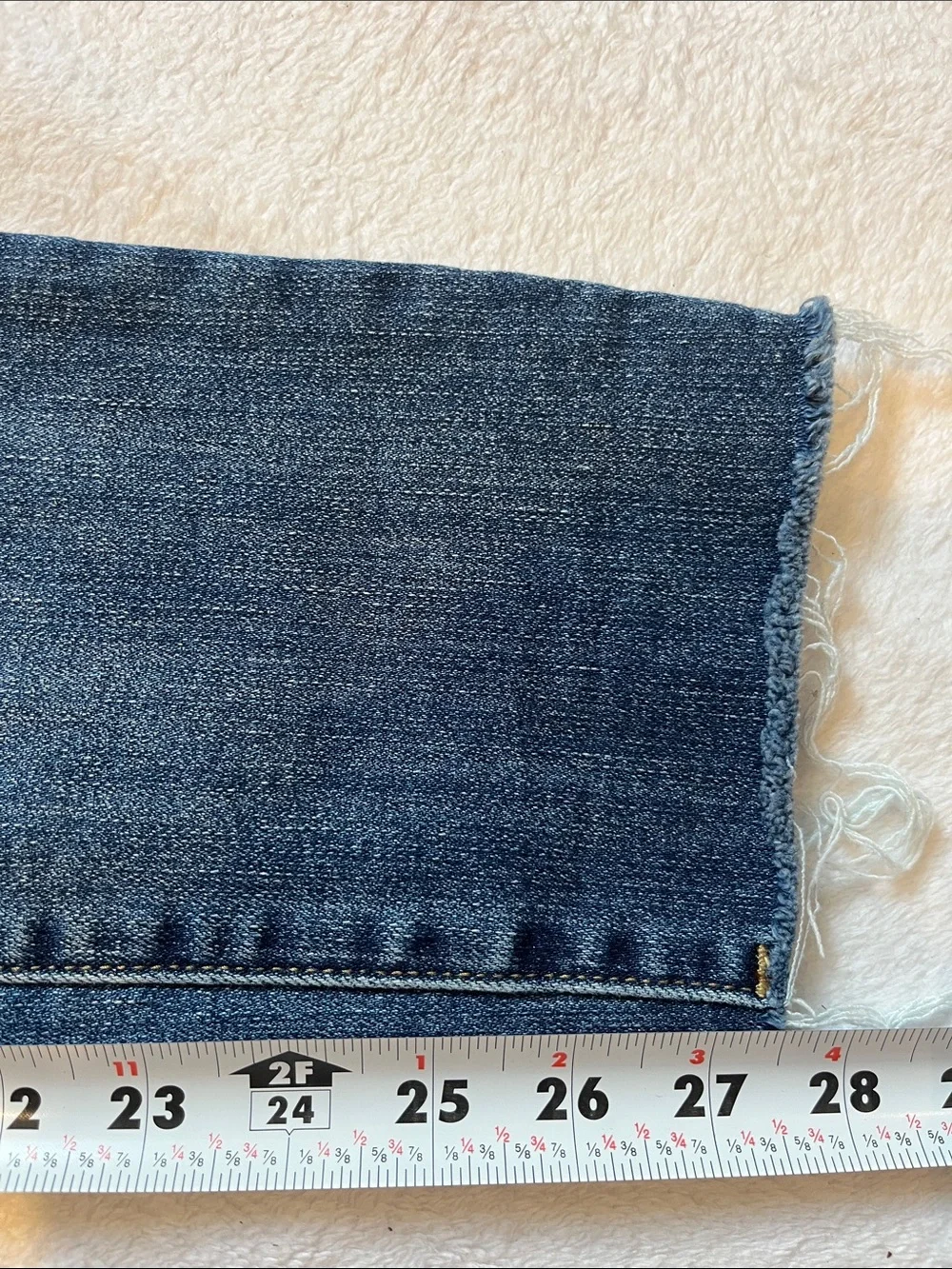 High-Rise Raw Hem Straight Jeans in Medium Blue - Picture 7 of 9